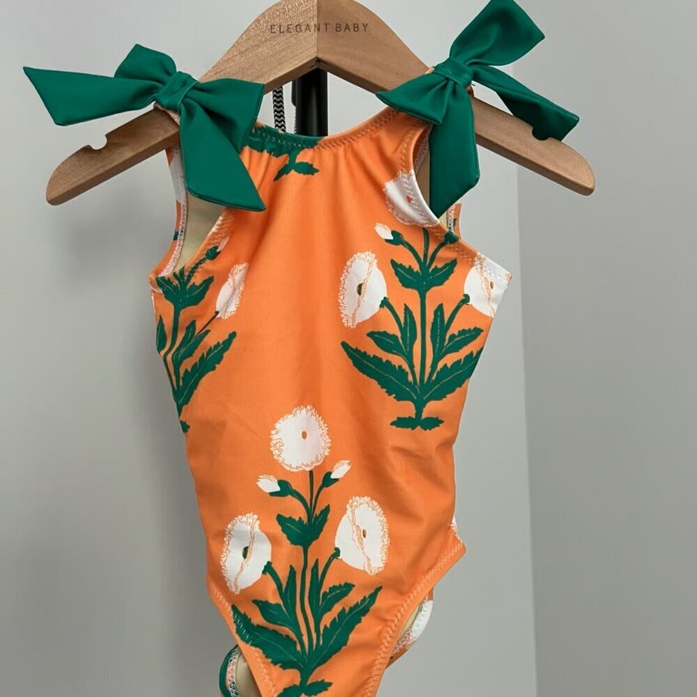 Pink Chicken Orange Floral Kids Swim One‎ Piece